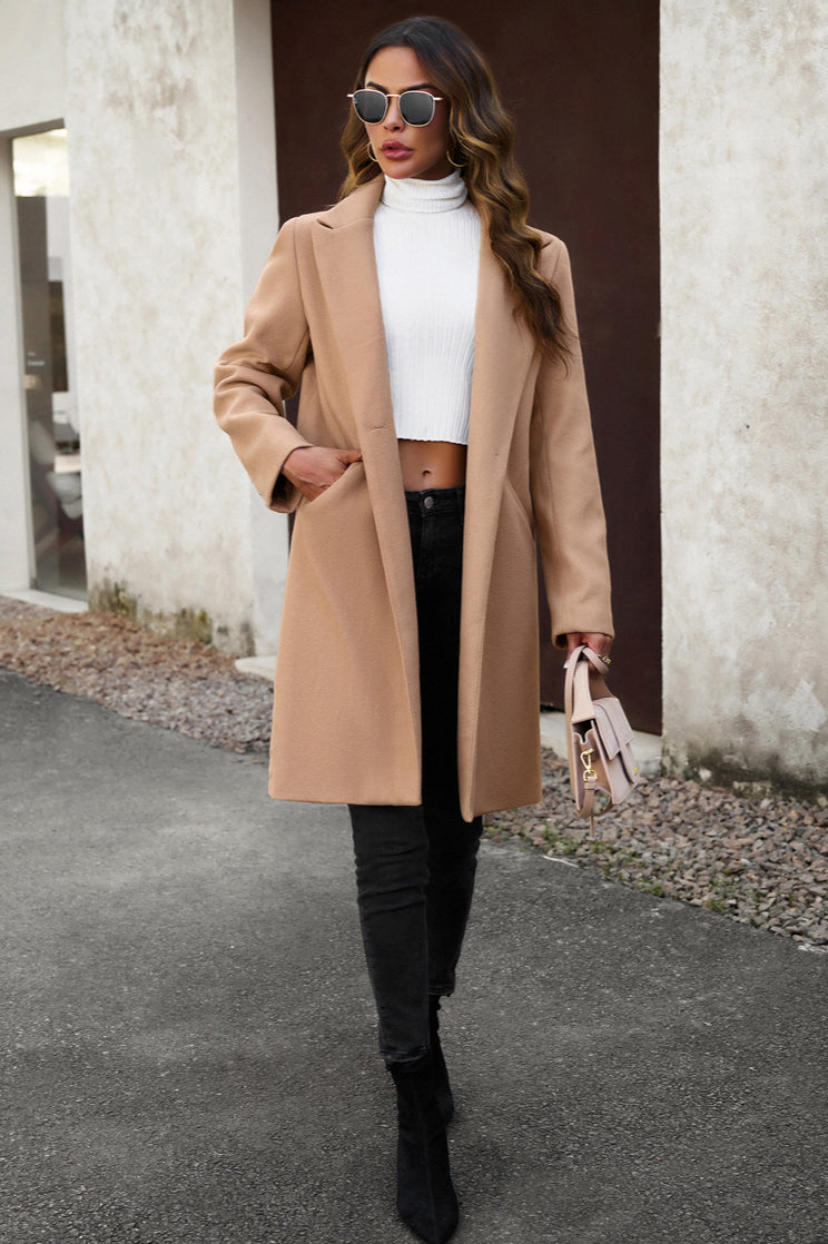 Wool Blend Solid Longline Coat coats