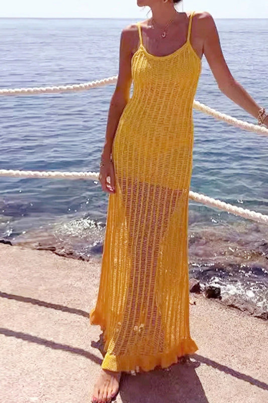 Robe longue de plage ajourée en tricot