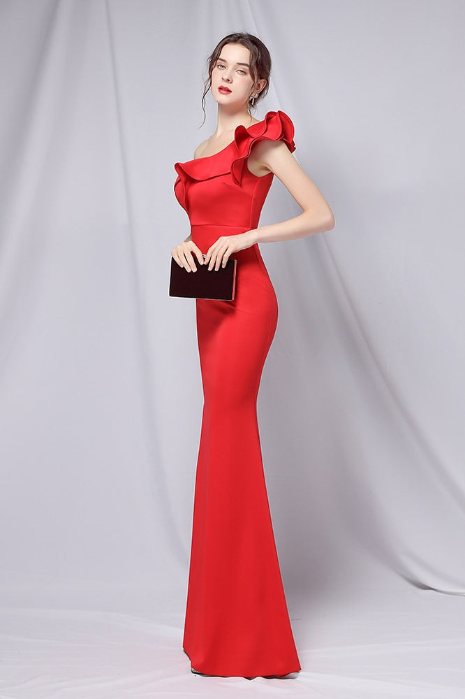 Off Shoulder Mermaid Maxi Party Dress Red / S