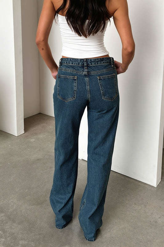 Washed Low Rise Straight Leg Jeans