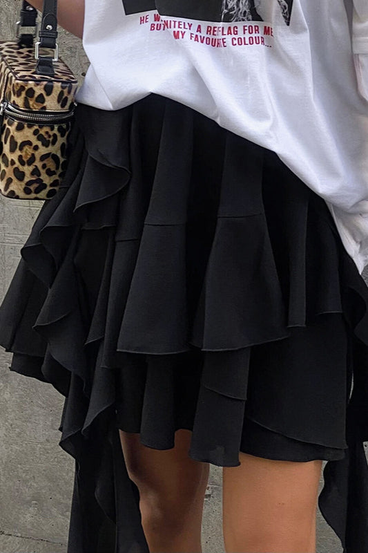 Jupe trapèze taille haute à volants