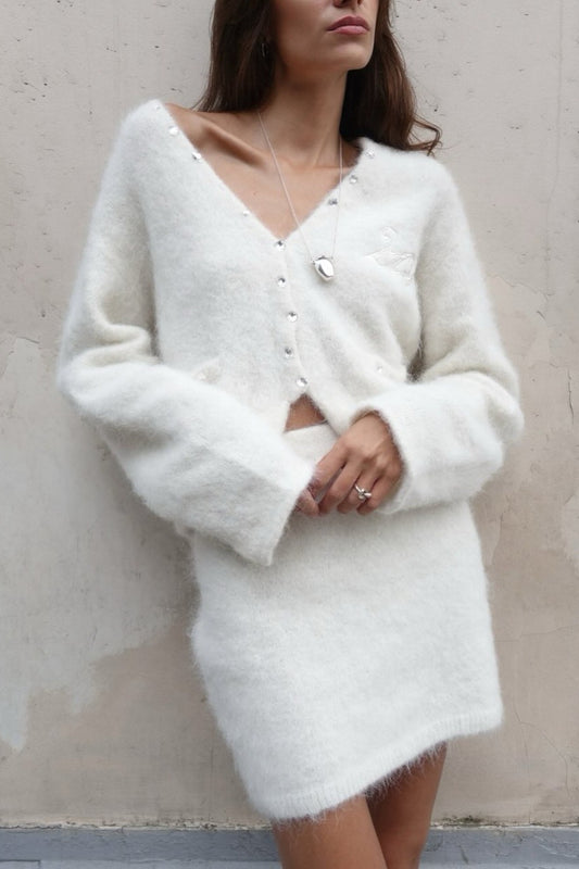 Diamond Button Knit Set Plush Lazy Luxury Two Piece Set