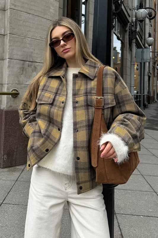 Veste manteau ample en laine à carreaux