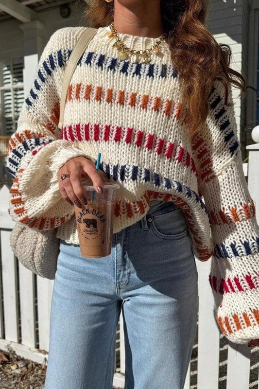 Open Knit Multicolor Stripe Sweater