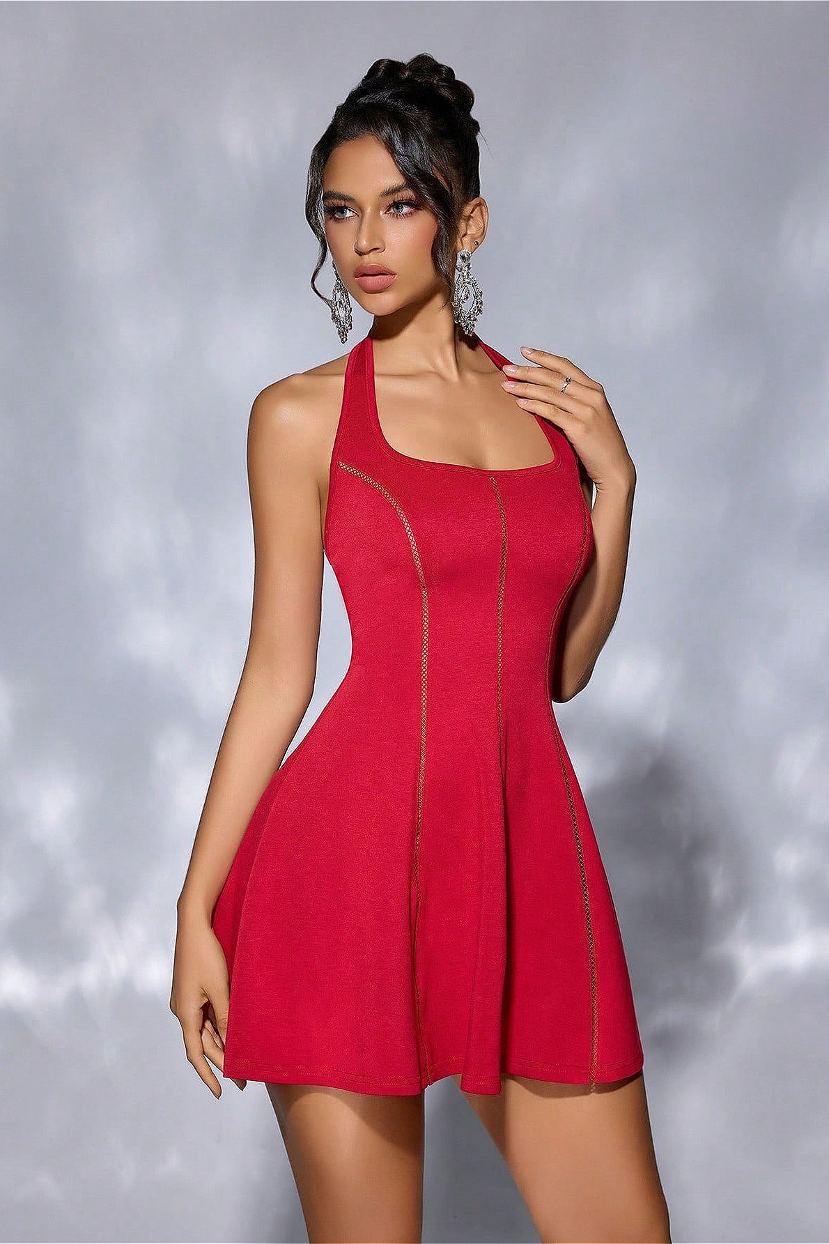 Strapless Tie Open-Back Paneled Short Party Dress