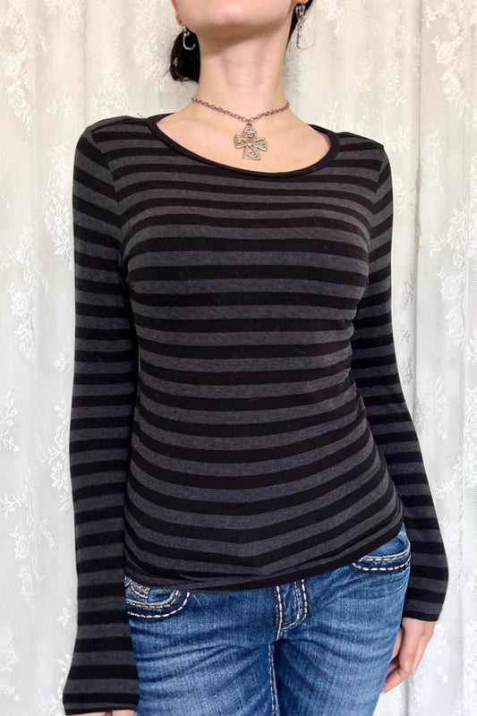 Striped Crew Neck Fitted Long Sleeve Tee