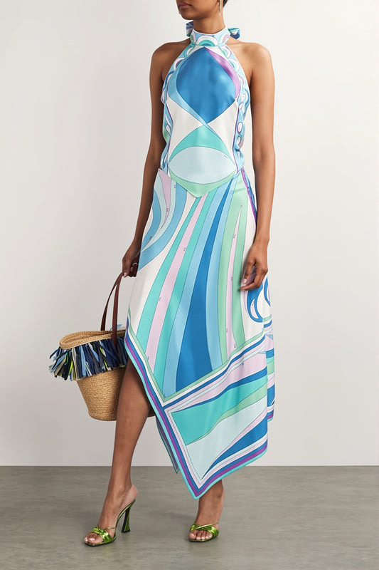 Abstract Print  Asym Midi Skirt Set