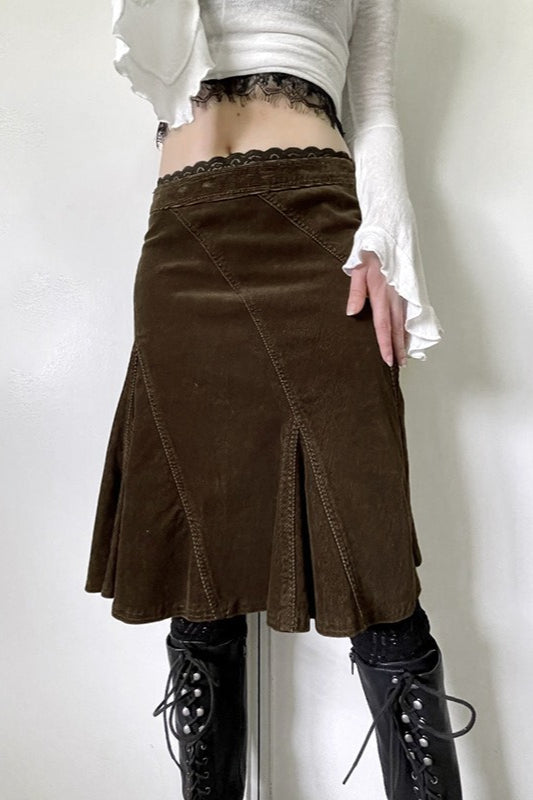 Jupe trapèze colorblock à bordure en dentelle vintage