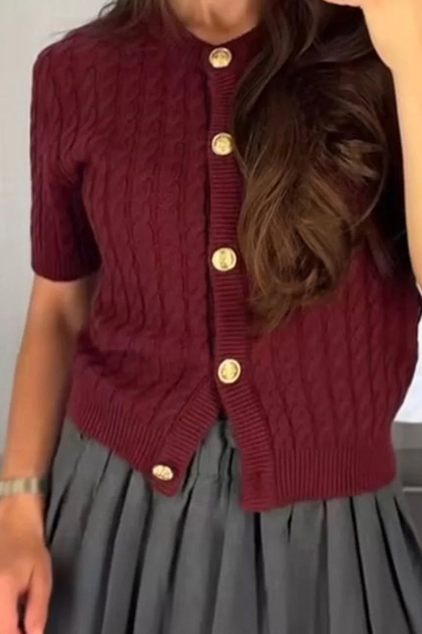 Striped Cable Knit Cardigan Red / S