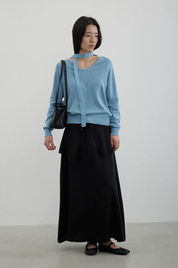 Wool V-Neck Oversized Long-Sleeve Knit Top