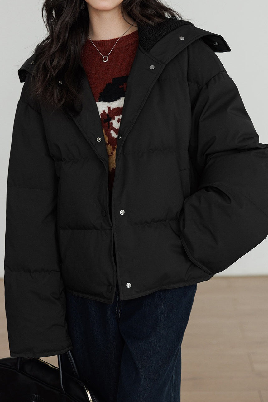 Knit Collar White Duck Down Puffer Jacket