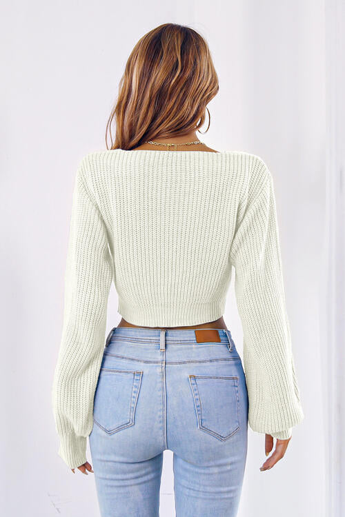 Long Cropped V-Neck Arm Sweater Sweaters-L