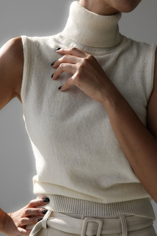 Sleeveless Turtleneck Fine Knit Sweater