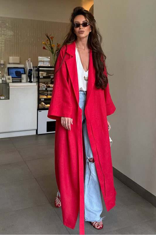 Manteau chemise en coton et lin à manches longues