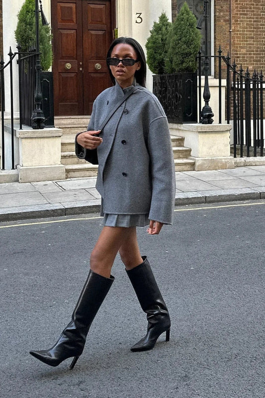 Short Double-Breasted Wool Jacket S / Grey