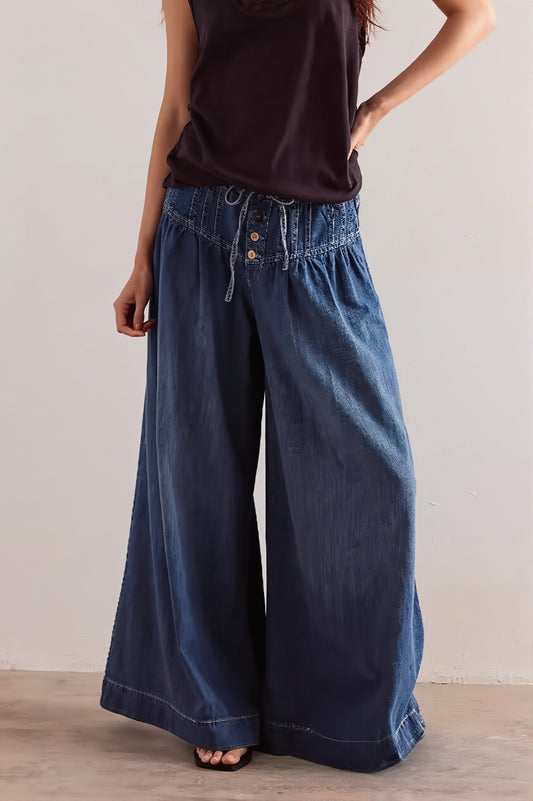 Casual Drawstring Wide Leg Jeans