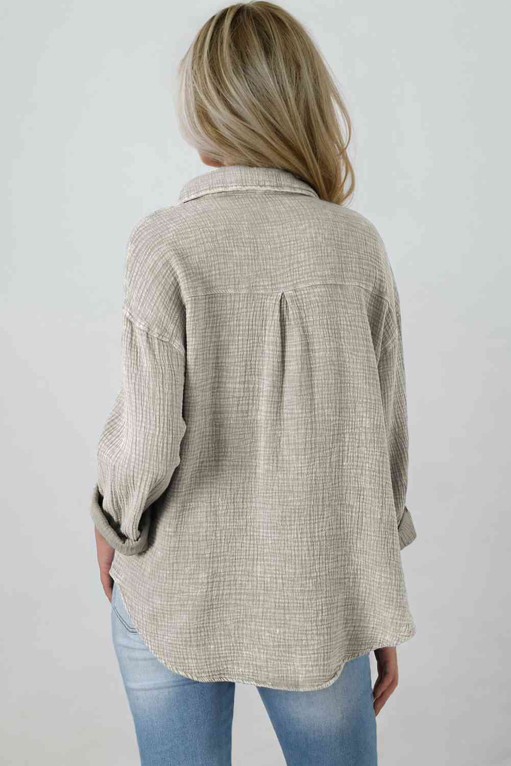 Blouse Textured With Buttons Clothes