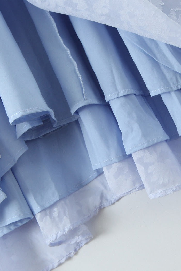 Romantic Blue Halter Jacquard Party Dress