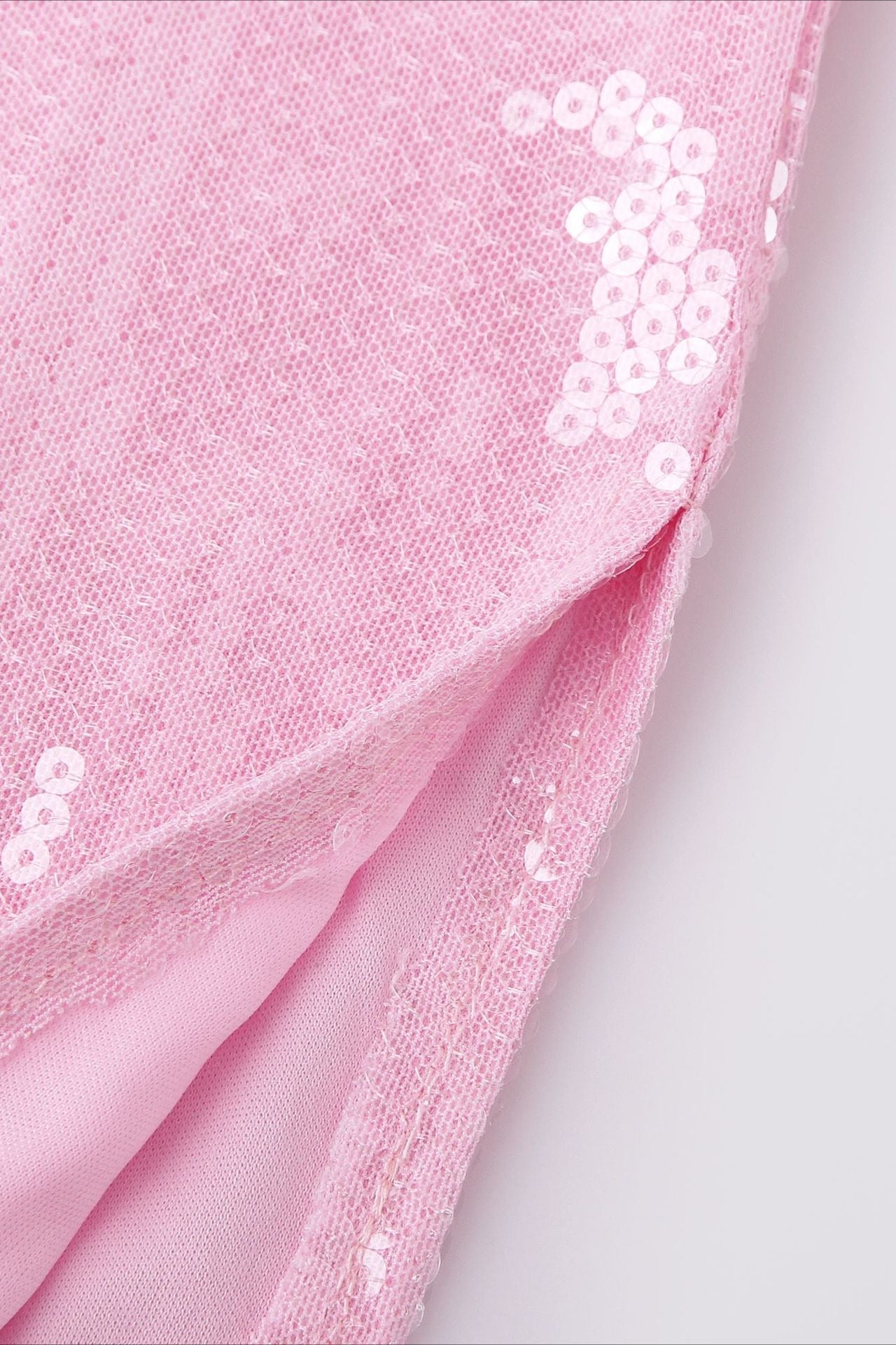 Pink Sequin V-Neck Slit Party Dress