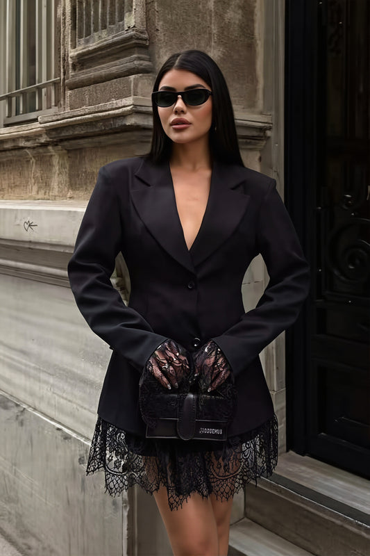 Lace Cuff and Hem Tailored Blazer