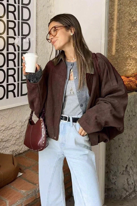 Batwing Sleeve Bomber Jacket S / Brown