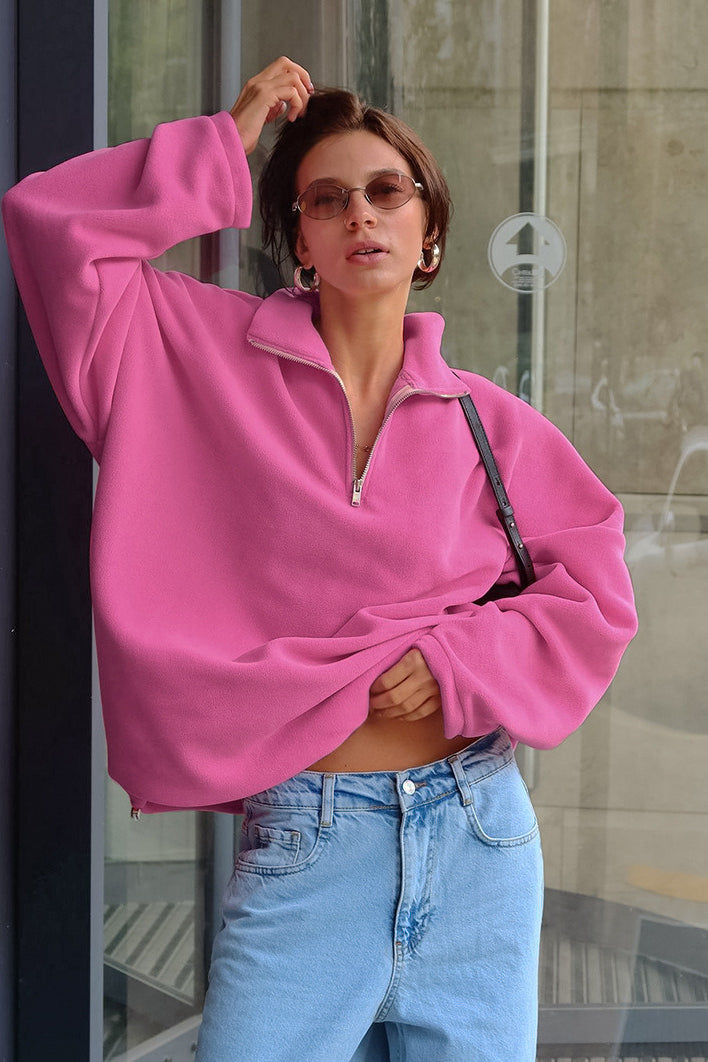 Pink Polar Fleece Loose Thickened Sweatshirt