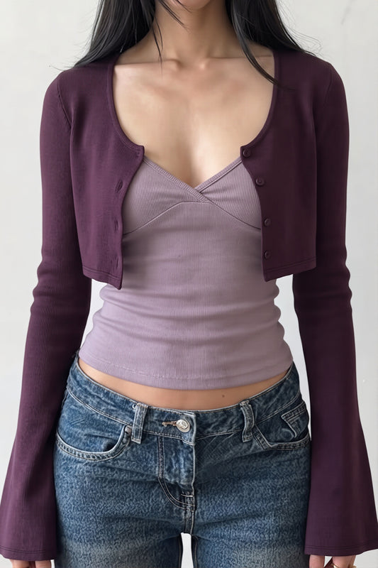 Cropped Cardigan Cami Layered Blouse