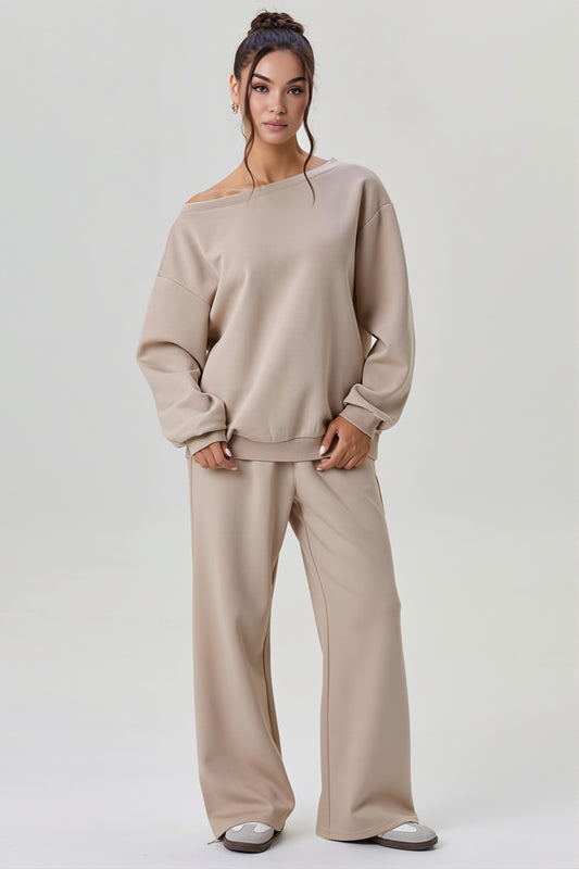 Solid One Shoulder Sweatshirt Set