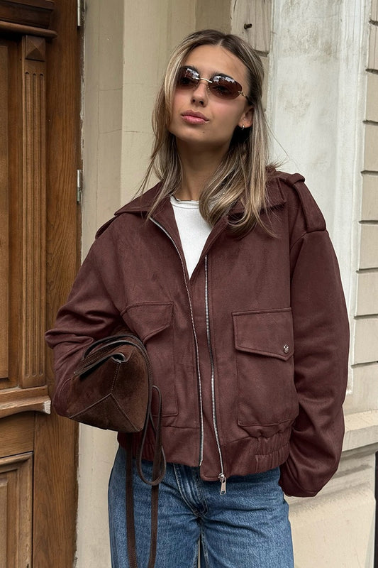 Veste ample en daim marron