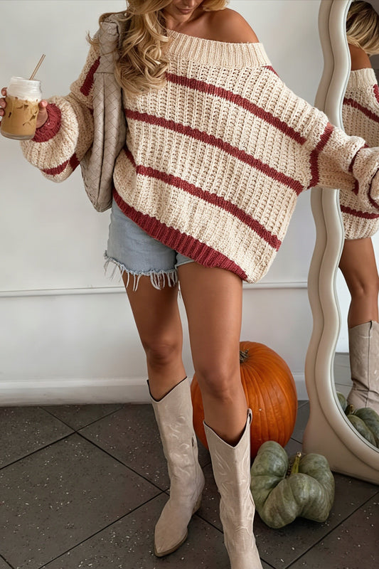 Striped Drop Shoulder Relaxed Sweater