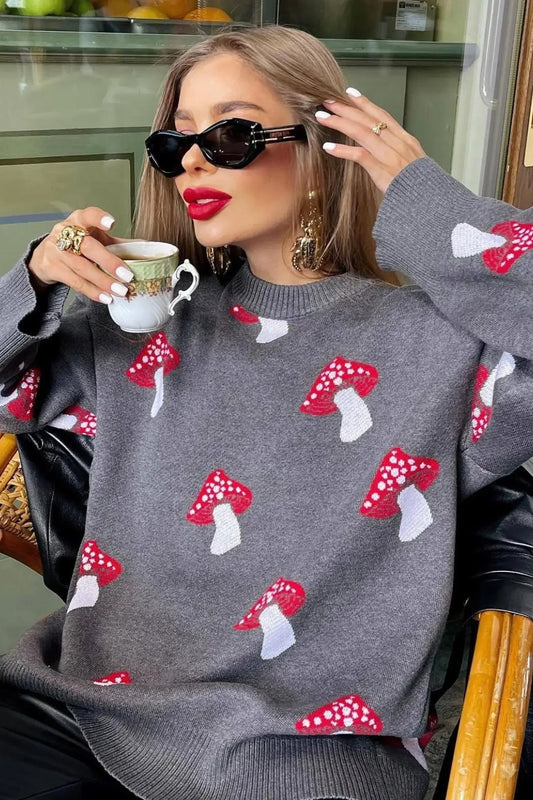 Pull en tricot jacquard champignon