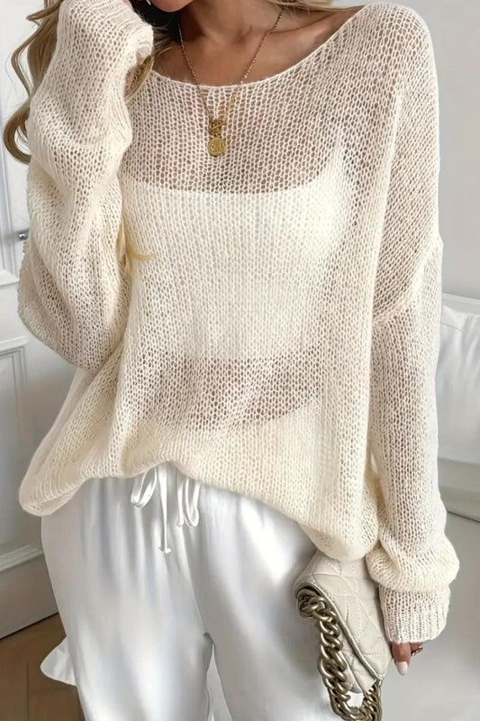 Sheer Wide Neck Open Knit Sweater