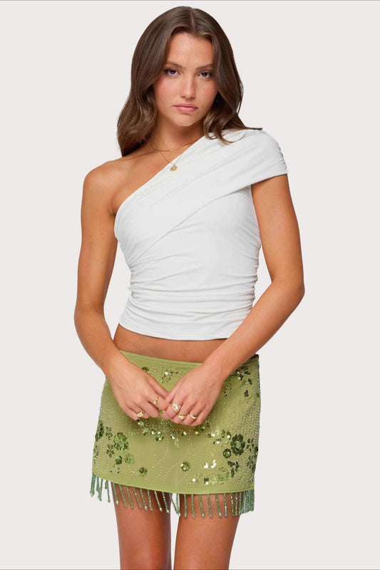 Embroidered Sequin Bodycon Mini Skirt