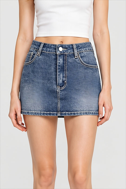 Embroidered Pocket Denim Mini Skirt