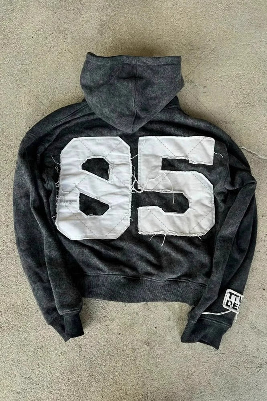 Letter Patch Zip Hoodie