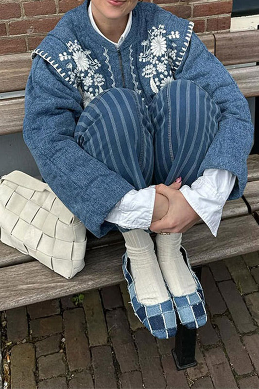 Manteau en coton bleu à fleurs