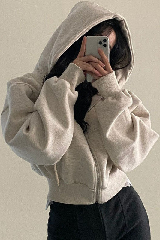 Oversized Cropped Full Zip Hoodie