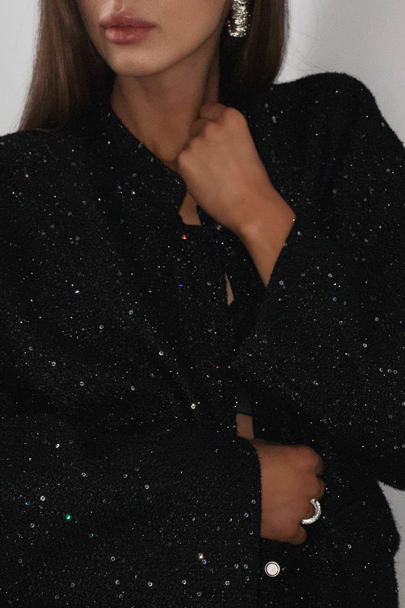 Sequin Stand Collar Pocket Jacket