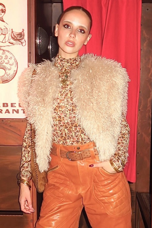 Halter Cut Out Back Shearling Collar Vest