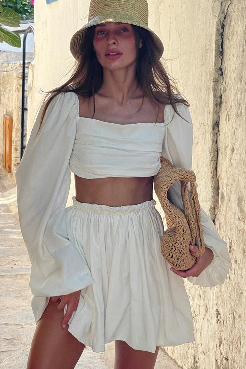 Tie Bandeau Pleated High Waist Skirt Set