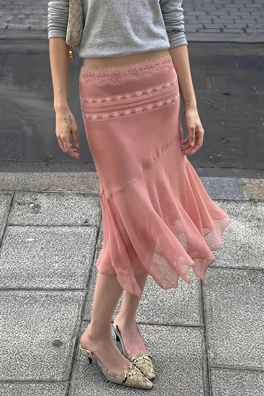 Lace Trim Asymmetric Mermaid Skirt