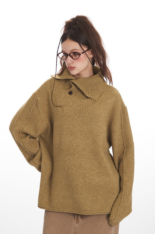 Pull ample vintage confortable à col haut