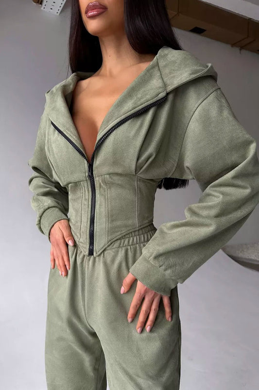 Ensemble deux pièces avec pantalon à capuche et cordon de serrage