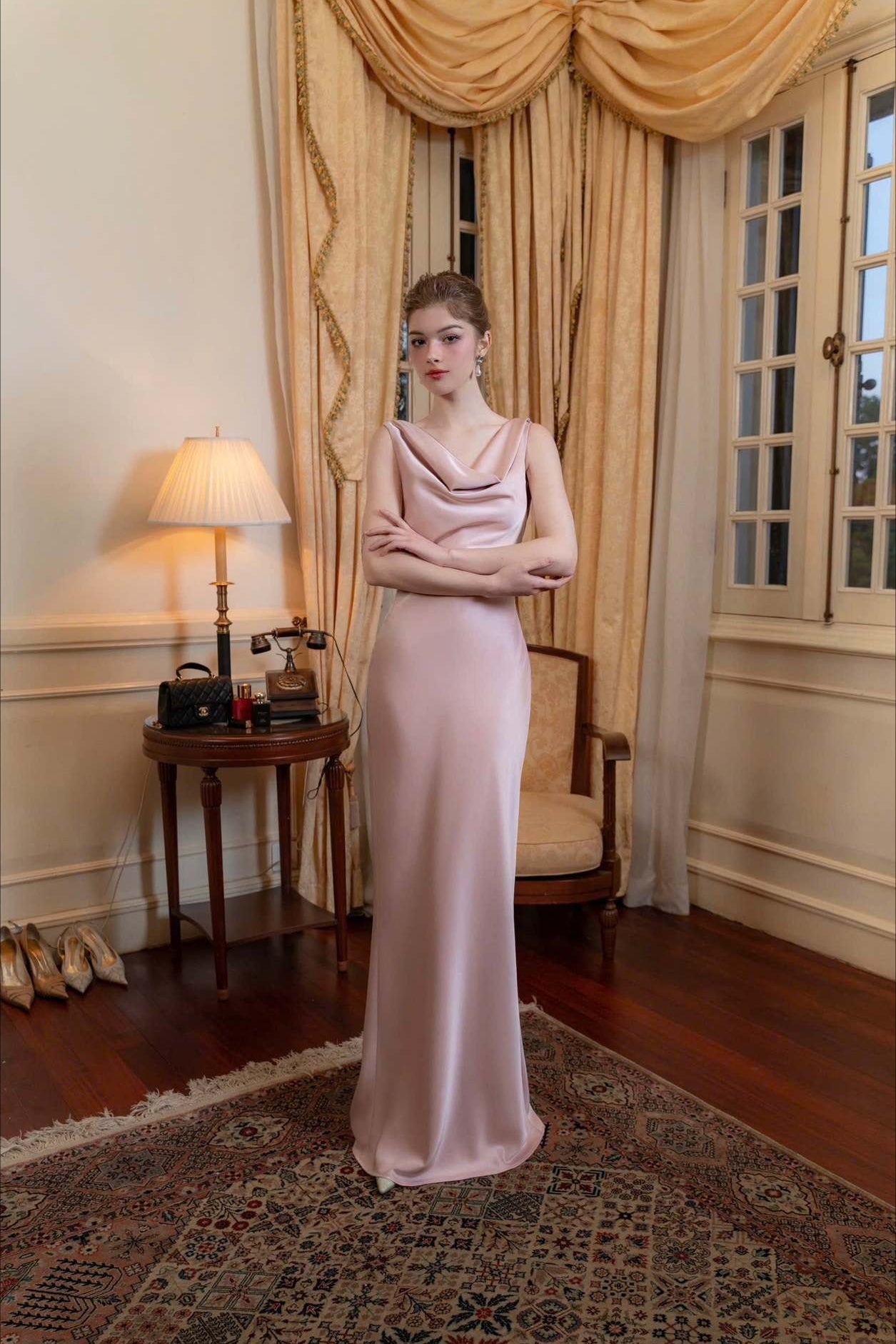 Solid Satin Evening Maxi Dress