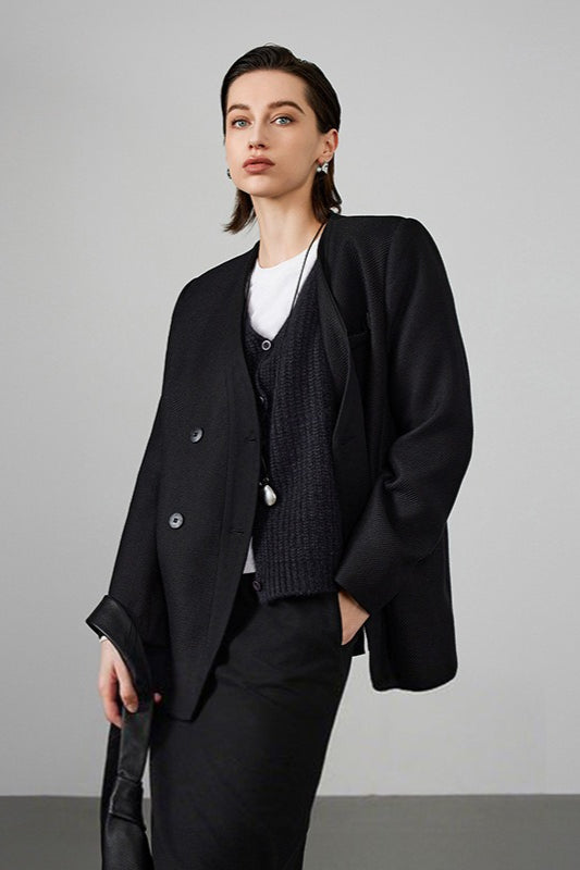 Double Breasted Wool Blend Blazer