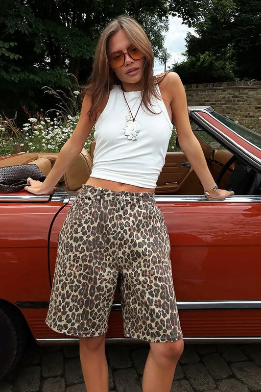 Chic Casual Cotton Leopard Print Shorts