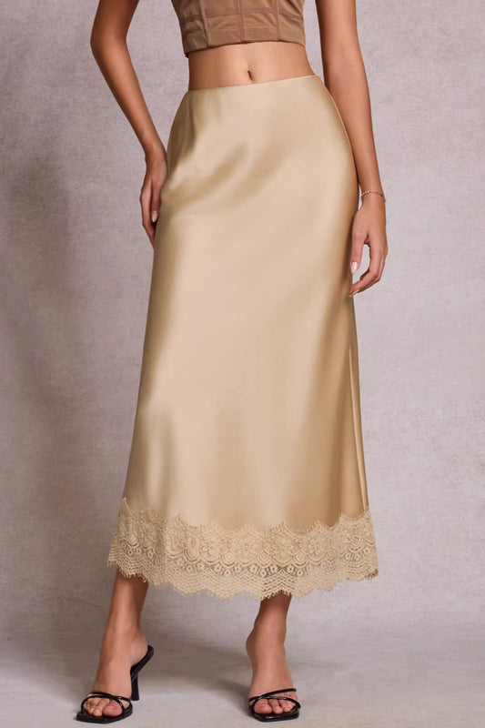 Lace Satin Midi Skirt