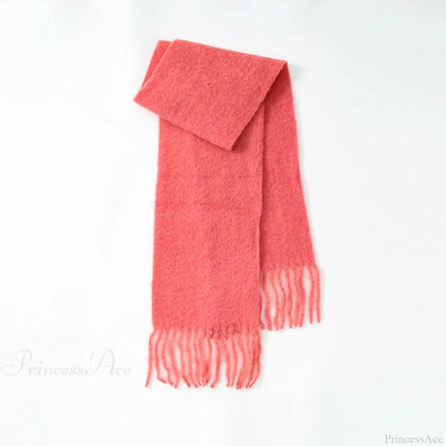 80% Wool Blend Solid Color Tassel Scarf For Women - Autumn Winter Collection Red Pink Scarfs-L