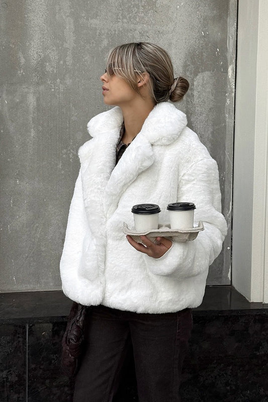 Solid Color Minimalist Fleece Loose Coat