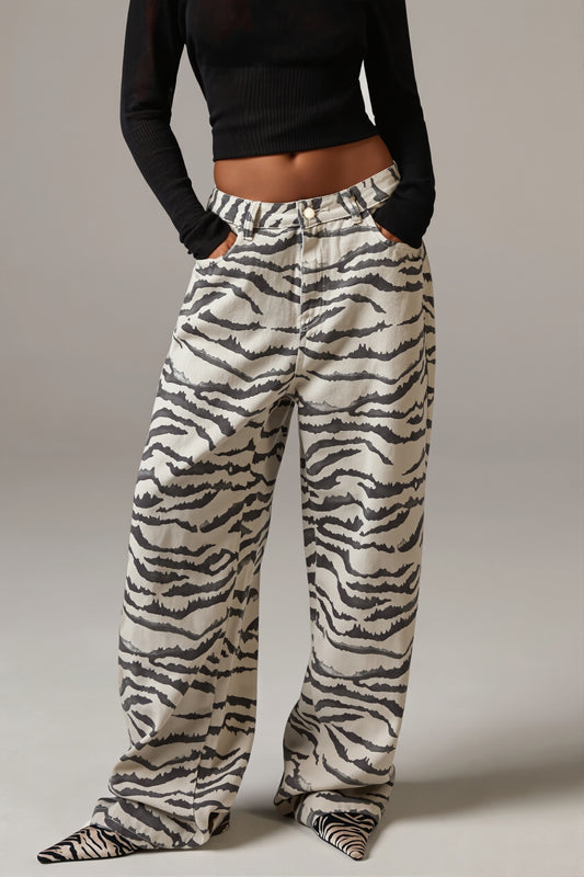 Zebra Print Straight Leg Jeans